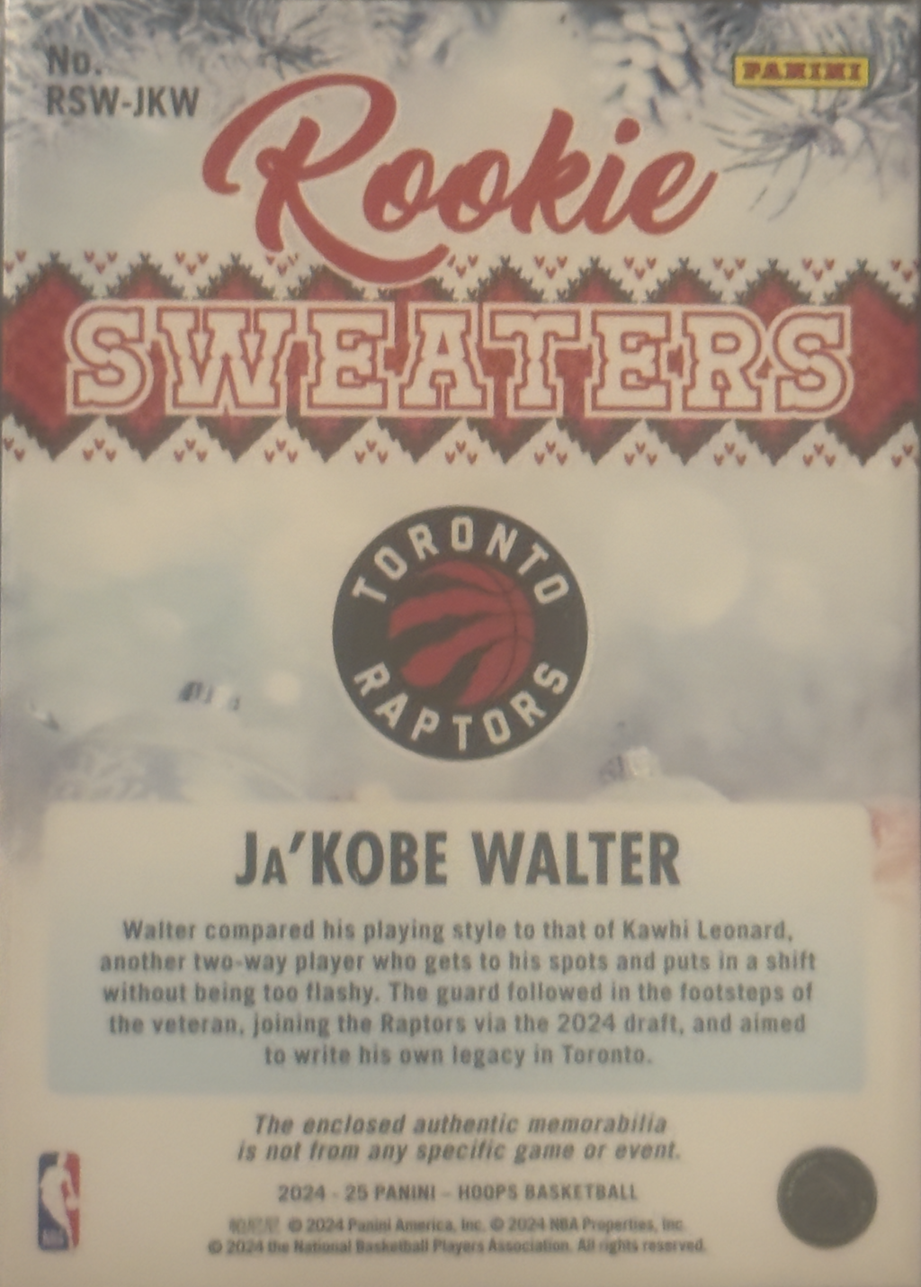 RSW-JKW Ja'Kobe Walter 2024-25 Hoops Winter - Rookie Sweaters