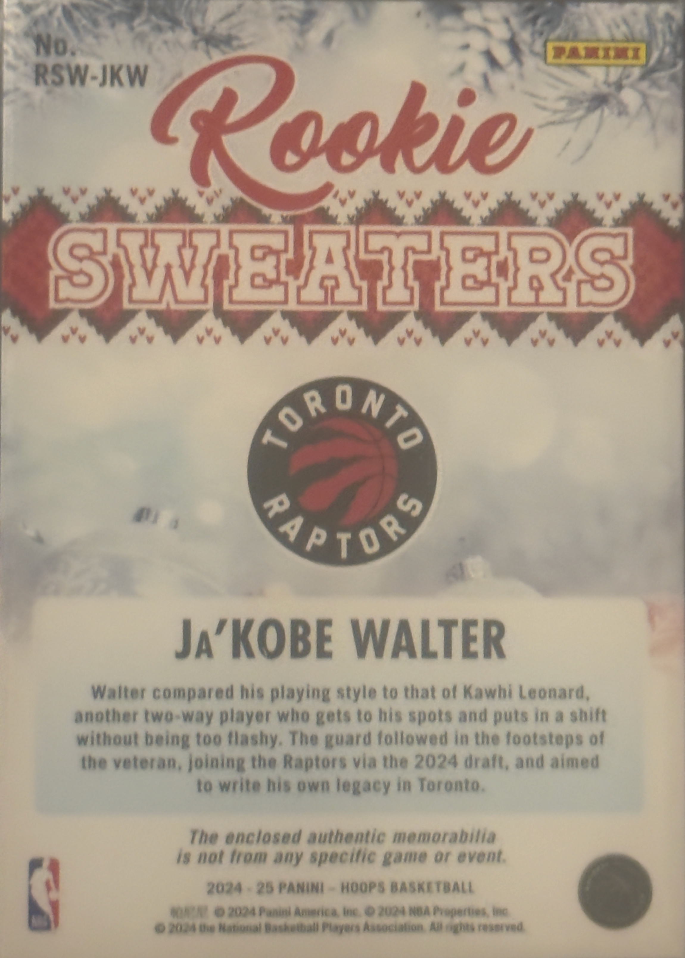 RSW-JKW Ja'Kobe Walter 2024-25 Hoops Winter - Rookie Sweaters